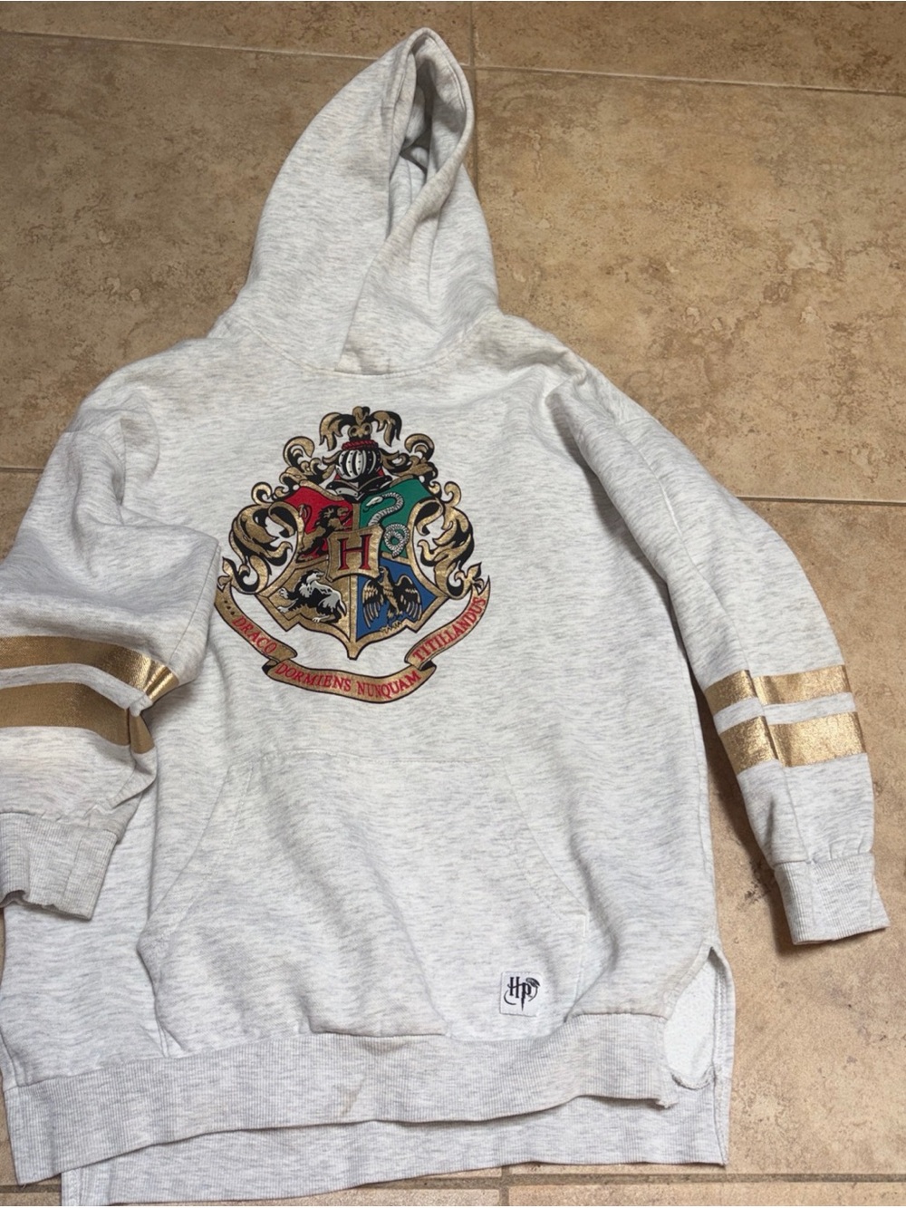 Harry Potter gray X H&M hooded sweatshirt youth 12 pockets spell out crest slits